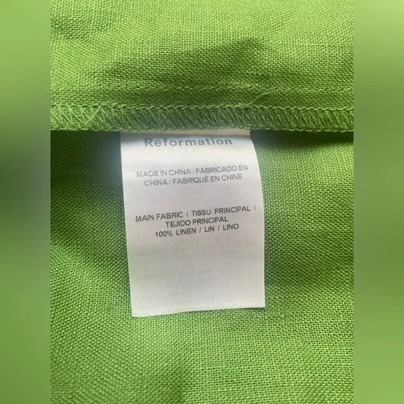New Reformation Prescott Linen Dress In Palm Green - Picture 8 of 9
